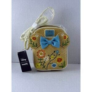 LOUNGEFLY DISNEY MINNIE MOUSE RAFFIA FLORAL BOW CROSSBODY BAG~ TAGS~ BRAND NEW~